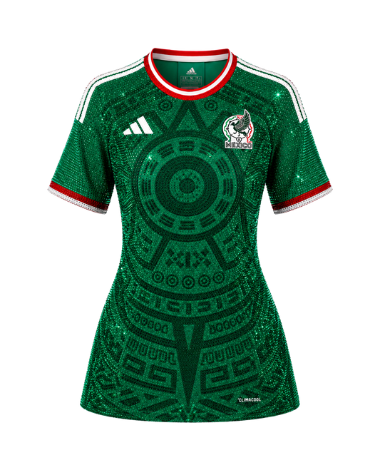 Yoxani’s Custom Rhinestone Jersey Dress — Mexico Green